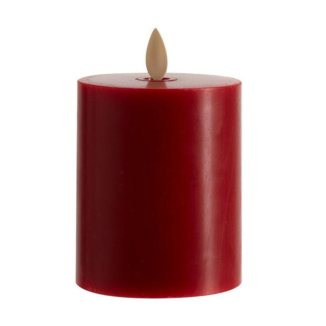 Premium Flickering Flameless Wax Pillar Candle, 3"x3" - Red