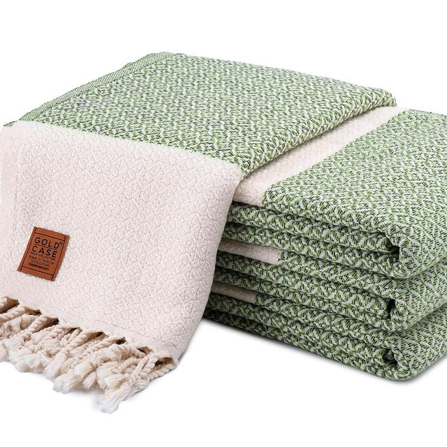 GOLD CASE HOME COLLECTION Aphrodite Original Turkish Beach Towel Set of 4-100% Cotton & Sand Free Towels for Vacation Essentials - XXL Pre-Washed Quick Dry Bath Towel - 67 x 38 Inches - Pistachio