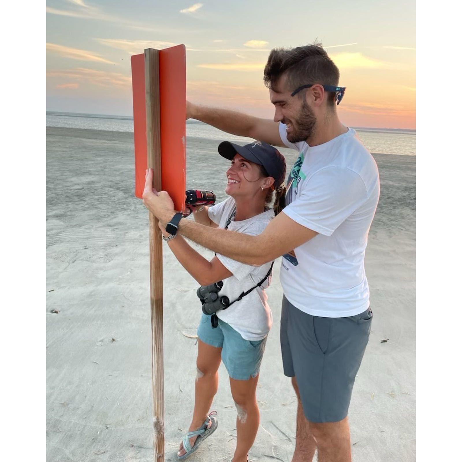 Will helping put signage up on a seabird sanctuary as part of Cami's work!
