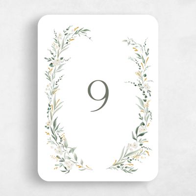 Dark Sage, White Wedding Table Number - Darcy