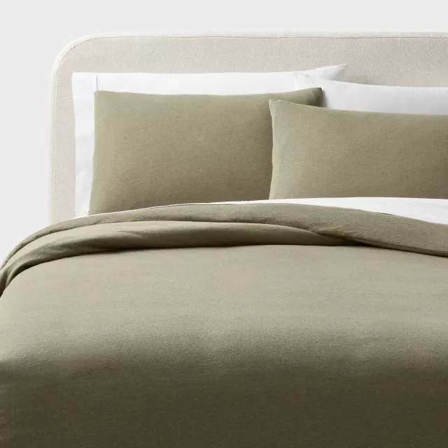 King Jersey Duvet and Sham Set Dark Olive Green Heather - Threshold™: Cotton Knitted Bedding, Zipper Closure, OEKO-TEX Certified