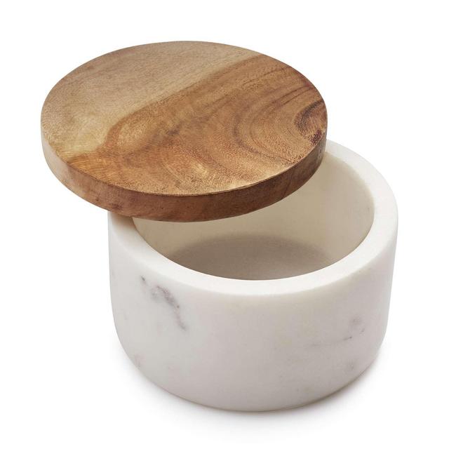 Marble Salt Keeper with Acacia Wood Lid