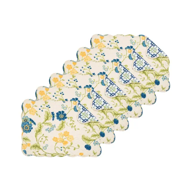 C&F Home 13" x 19" Arya Reversible Quilted Vintage Floral Scalloped Spring & Summer Dining Tabletop Placemats Set of 6