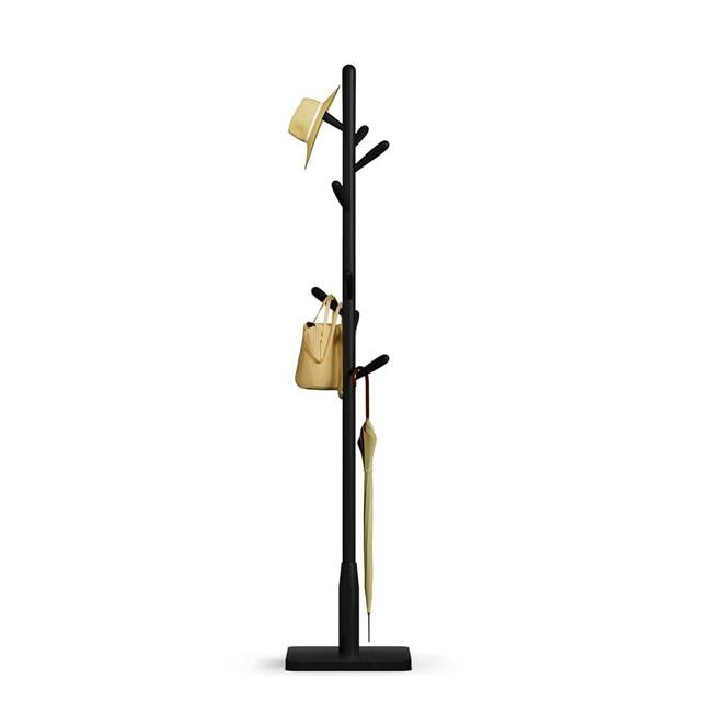 Awatiwa Solid Wood Square Base Coat Rack, Free Standing Hall Coat Tree with 8 Hooks（+2 spare for Coats, Hats, Bags, Purses, for Entryway, Hallway, Rubberwood Hooks,Base and Pole,(Square Base, Black)