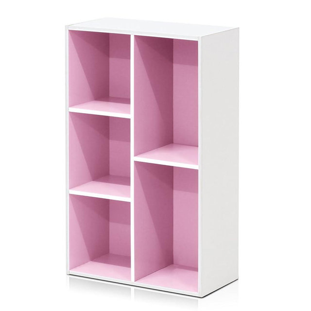 Furinno LUDER Book Shelf, 5-Cube Bookshelf, Reversible Bookcase, 9.4 x 19.5 x 31.5, Easy Assembly, for Living Room, Bedroom, Home Office, White/Pink