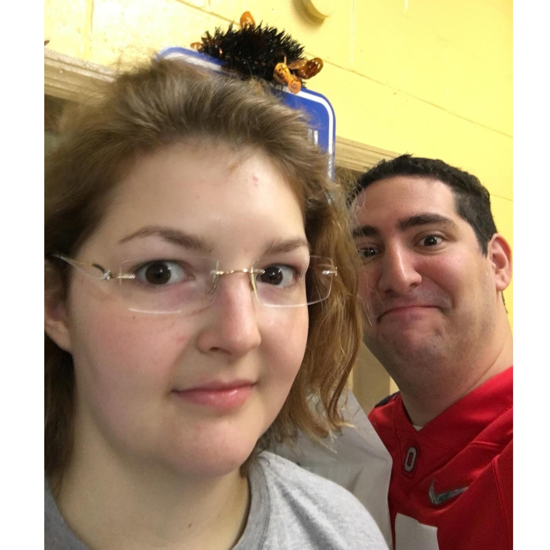 4:30AM on the Butler County Donut Trail.  Katie is tired of Nick's...early morning energy.