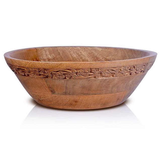 Wooden Serving Bowls (Medium Burnt) – “Jasmine” Wood Bowl - Wooden Bowls for Food, Fruits, Salad, or Popcorn – Rustic Large Bowl for Kitchen Counter – Wooden Decorative Bowl (12" x 4.5" x 11")