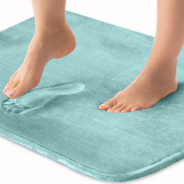 Gorilla Grip Thick Memory Foam Bath Rug, Soft Absorbent Luxury Mats, 36x24, Plush Velvet Topside, Machine Wash Rugs, Microfiber Dries Quickly, Cushioned Bathroom Mat for Bathtub, Shower Floor, Seablue