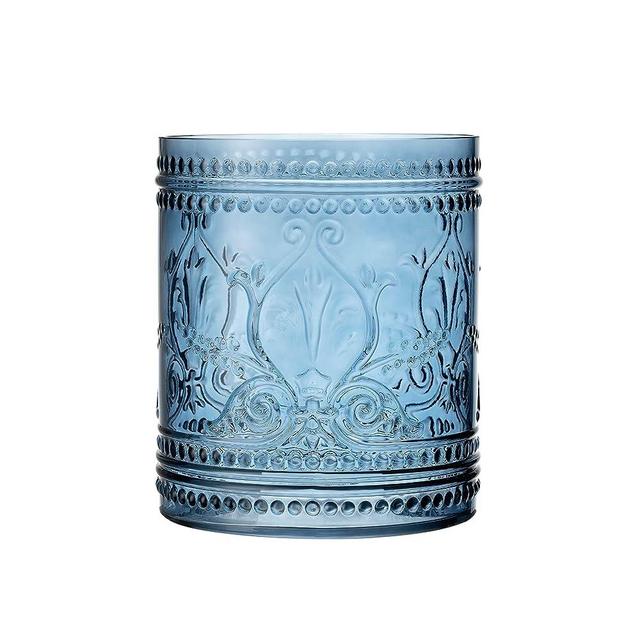 KMWARES Decorative Wastebasket/Trash Can/Garbage Can for Home Accent, Kitchen, Bathroom Accessories, Office Decoration - Real Glass Solid Dark Blue