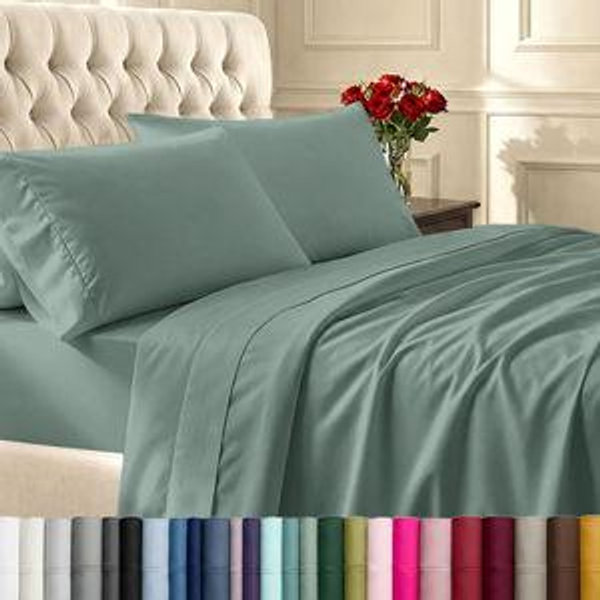 California Design Den Full Size Bed Sheets Set - Soft 400 Thread Count Sateen, Natural 100% Cotton Sheets - Sage Green
