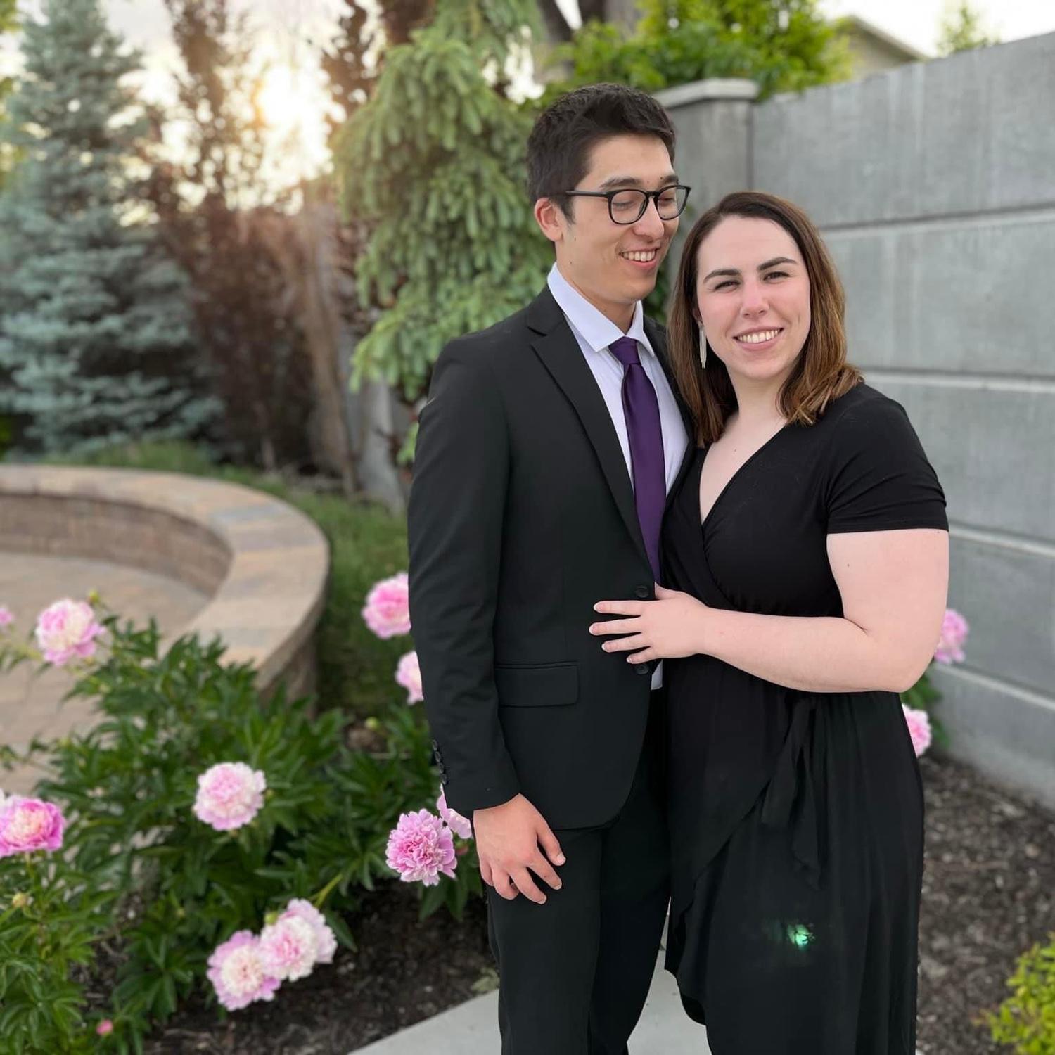 Chase and Emily attending their first wedding together in May 2023.