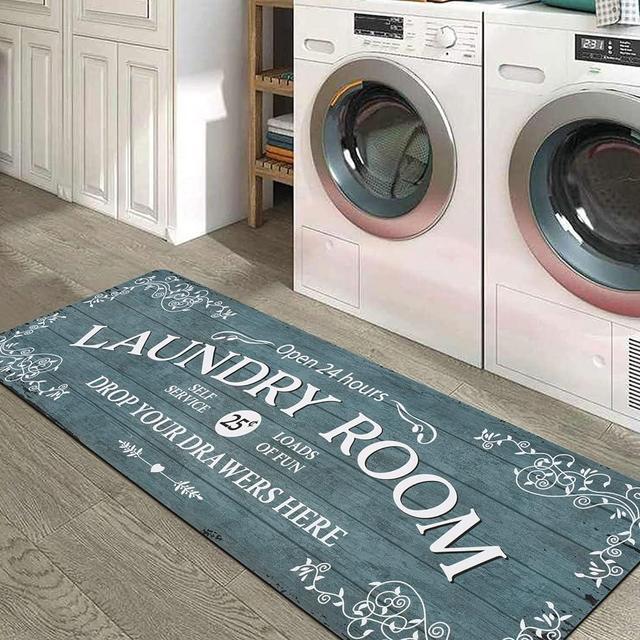 Lahome Farmhouse Laundry Room Rug Runner 20"x59" Laundry Rugs and Mats for Laundry Room Non Slip Washable Floor Carpet Runner Rug for Washroom Mudroom Kitchen Bathroom Hallway Decor, Cyan