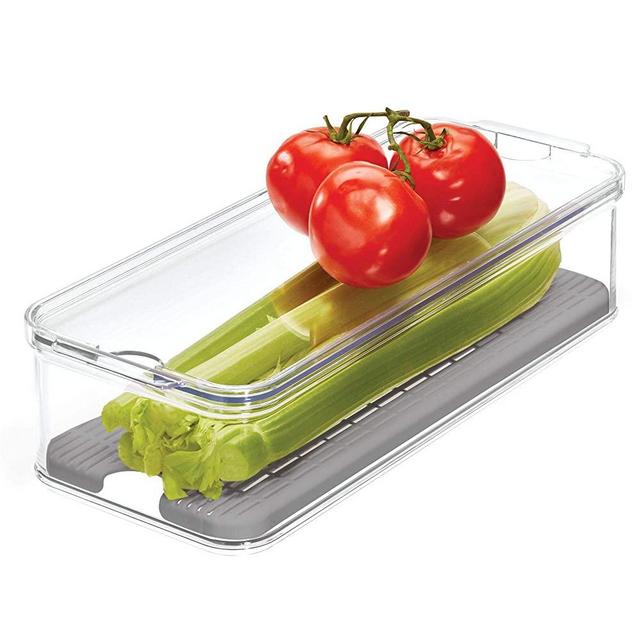 iDesign Crisp Produce Plastic Refrigerator and Modular Stacking Pantry Bin with Lid and Removable Inner Basket, Perfect for Washing Vegetables, Fruit, Lettuce, BPA Free, 15.72" x 6.32" x 3.76",