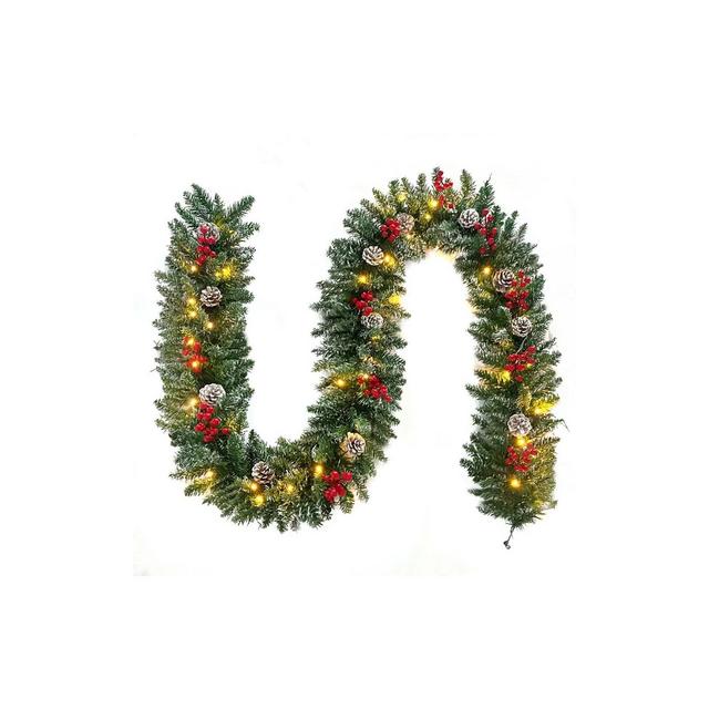 Swtroom 9ft Christmas Garland 50 LED Prelit Artificial Garland with Pine Cones and Berries