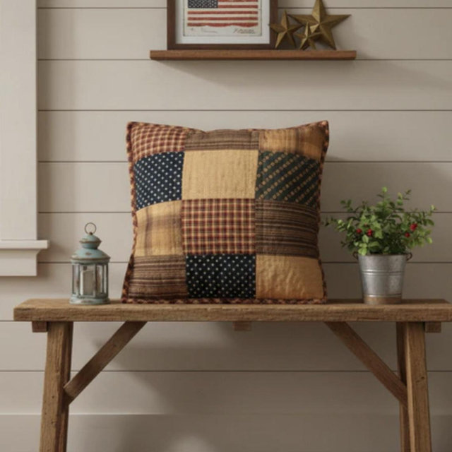 Primitive Patch Quilted Pillow
