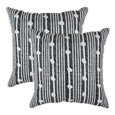 TreeWool Decorative Square Throw Pillowcases Set Spots Accent 100% Cotton Cushion Cases Pillow Covers (18 x 18 Inches / 45 x 45 cm; Black in Cream Background) - Pack of 2