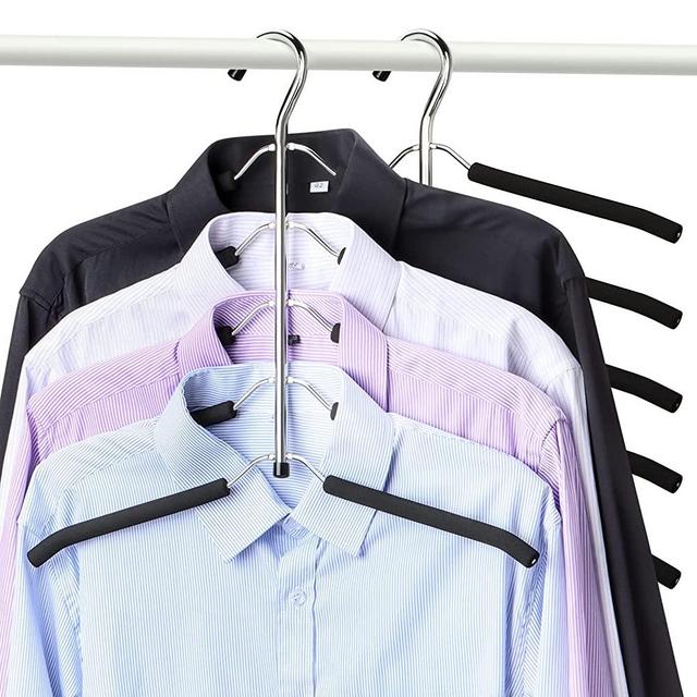 Hangers Space Saving Clothes Hanger 2 Pack Swing Arm Non Slip Padded Coat Hanger 5 Layers Heavy Duty Stainless Steel Sweater Shirt Hanger Closet Storage Organizer
