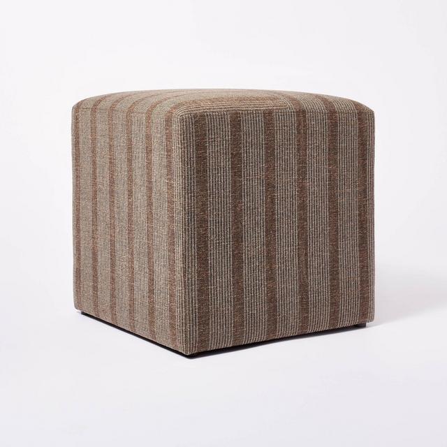 Lynwood Square Upholstered Cube Dark Brown Stripe - Threshold™ designed with Studio McGee