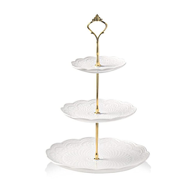 SWEEJAR 3 Tier Ceramic Cake Stand Wedding, Dessert Cupcake Stand for Tea Party Serving Platter(Rose White)