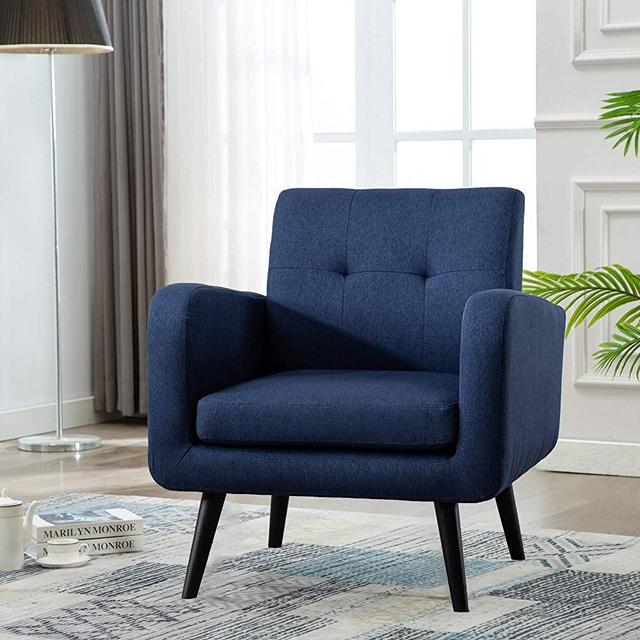 Mid Century Modern Fabric Arm Chairs for Living Room, Living Room Chairs, Accent Chair, Blue, Set of 1