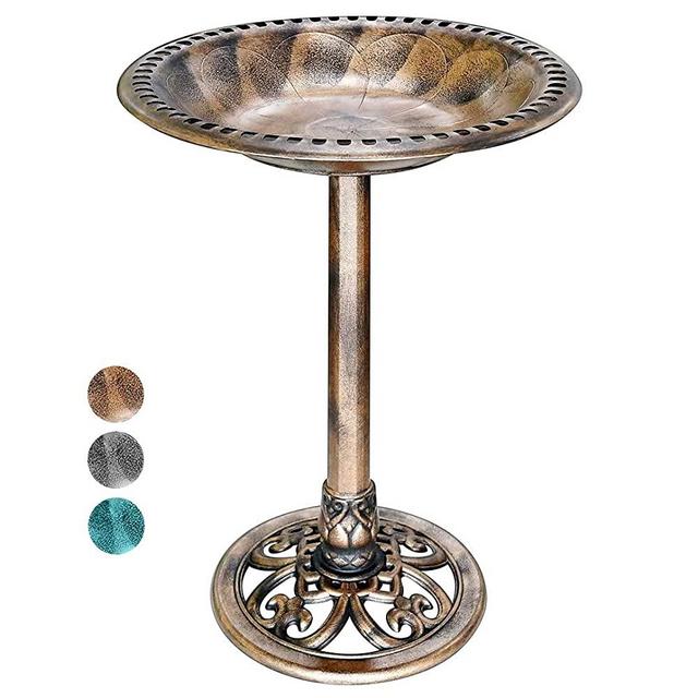 VIVOHOME 28 Inch Height Polyresin Lightweight Antique Outdoor Garden Bird Bath Copper