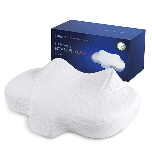 Sagino Cervical Memory Foam Pillow, Orthopedic Support with Contouring Comfort, Cradles Neck & Shoulder for Multiple Sleeping Positions, 2 Zip-Off Covers Included, CertiPUR-US Certified