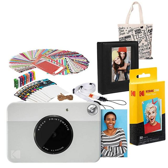 Kodak PRINTOMATIC Instant Print Camera (Grey) Gift Bundle with Photo Album