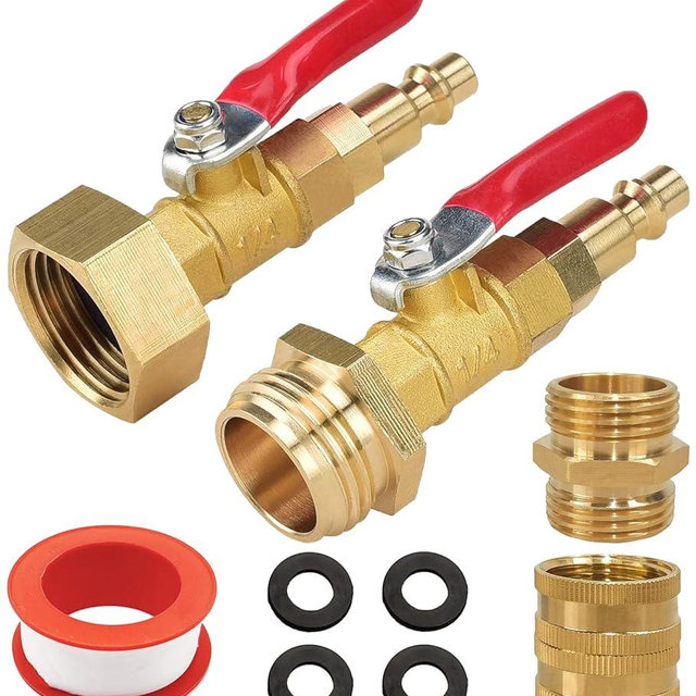 CURHOO RV Winterizing Kit, RV Blowout Adapter with Shut Off Valve, Sprinkler Blowout Adapter with Quick-Connect Plug to 3/4 Garden Hose, Camper Winterize Blowout Plug for Winterizing RV, Camper, Boat