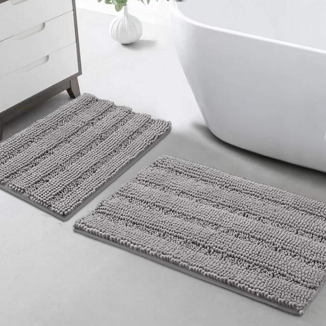 Turquoize Bathroom Rugs Gray Bath Rug Non Slip Thick Shaggy Bath Mats for Bathroom Chenille 2-Piece Bath Mat Set, Soft Super Absorbent Shower Rug Machine Washable Mats 20"x 32"&17" x 24",Dove Gray