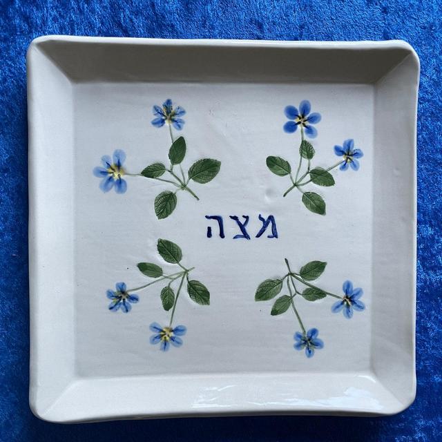 Ceramic Flowered Matzah Plate