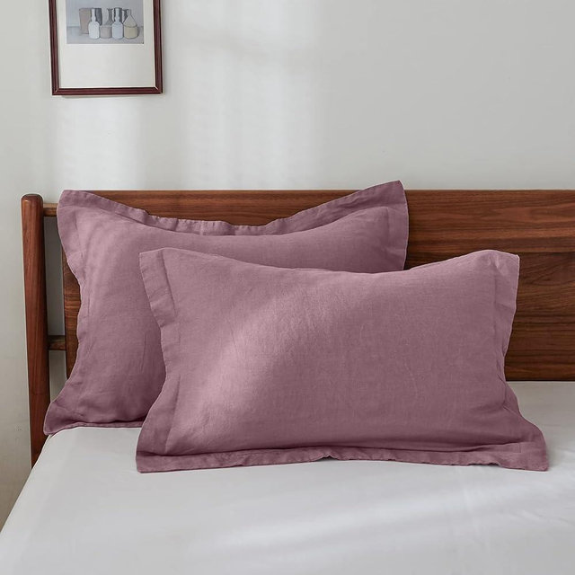 King Linens 100% French Linen Pillow Shams Basic Style - Pack of 2 - Washed Solid Color Natural Flax Soft Breathable - Purple, 20'' x 26''