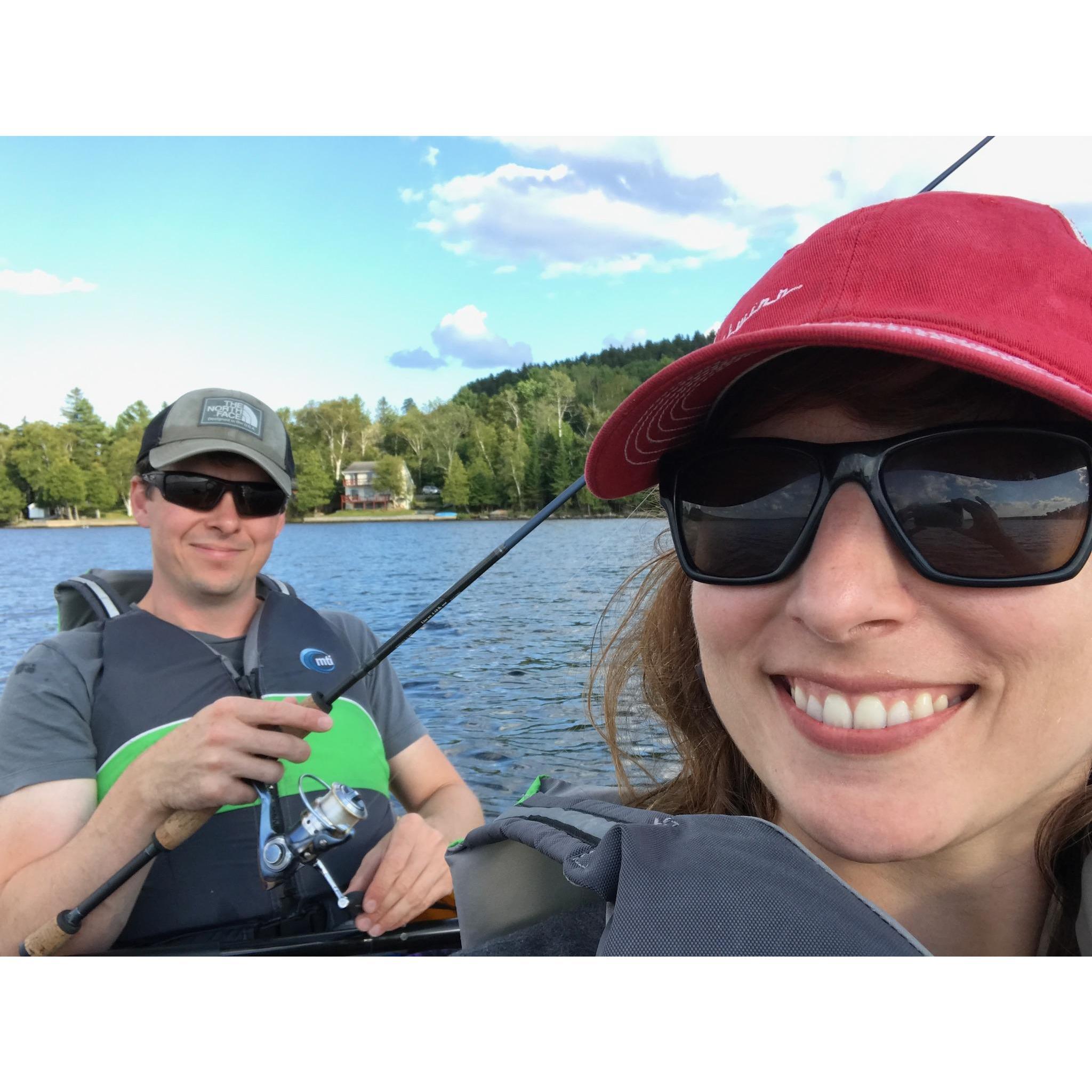 Kayak fishing on Moosehead Lake, Maine