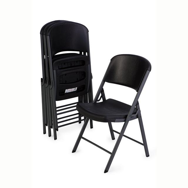 Lifetime 80187 Classic Commercial Grade Folding Chair, Black with Gray Frame, 4 Pack