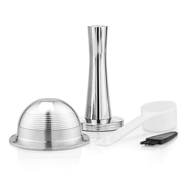 Stainless Steel Refillable Capsules Reusable Coffee Pods Compatible for Nespresso Vertuo espresso Pods Refillable Capsules Fits Vertuolline GCA1 and ENV135 Series (capsule+tamper)
