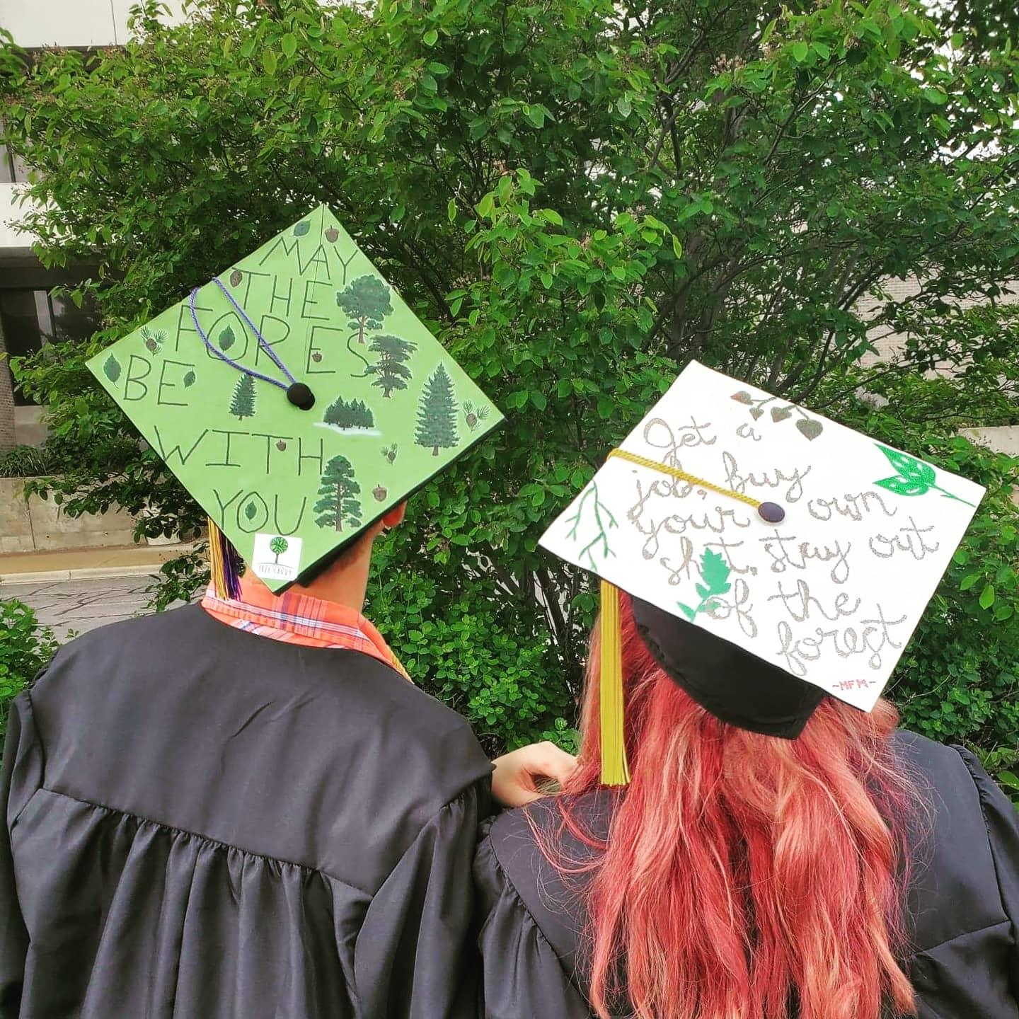 Our semi-matching, nature-themed graduation caps!