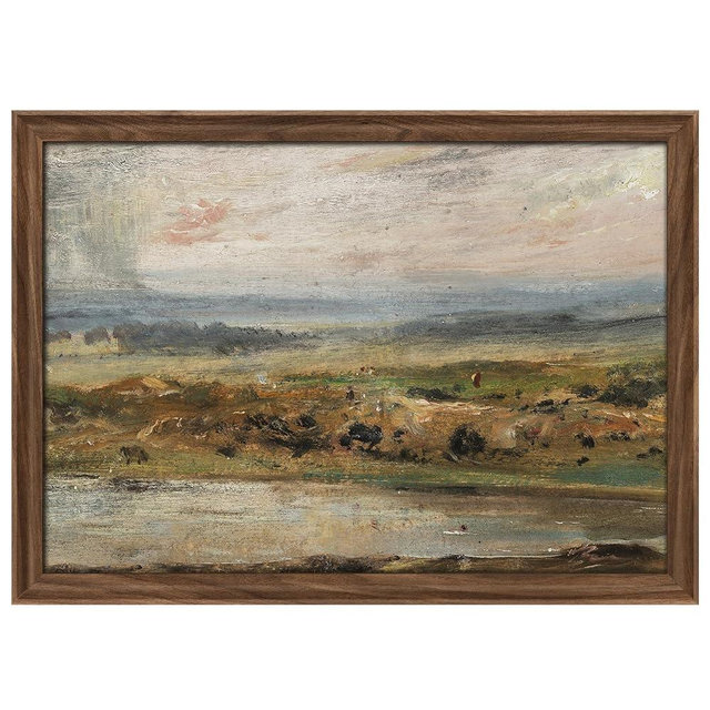 MUDECOR Premium Framed Wall Art Rustic Countryside Village Nature Wilderness Illustrations Fine Art Decorative Farmhouse/Country Relax/Calm Multicolor for Living Room, Bedroom, Office - 26"x36" Walnut