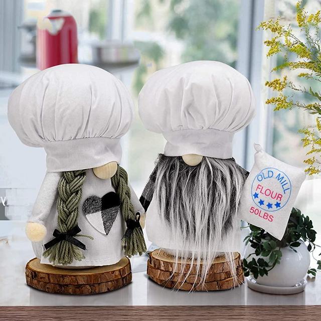 2 Pcs Plush Chef Gnomes Swedish Handmade,Mothers Day Gnome,Mr Gnome and Mrs Gnome Dolls,Farmhouse Home Decor Holiday Presents-White