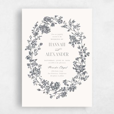 Charcoal, Beige Wedding Invitation - Treviso Wreath