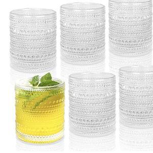 Cocktail Glasses 10 oz Hobnail Drinking Glasses Set of 6, Vintage Glassware, Textured Glass Cups Bubble Glasses Water Glasses Old Fashion Jupiter Glasses Set, clear