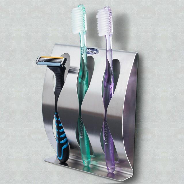 Mkono Durable Stainless Steel Toothbrush Razor Holder with Self Adhesive Bathroom Accessories Organizer,3 Holes