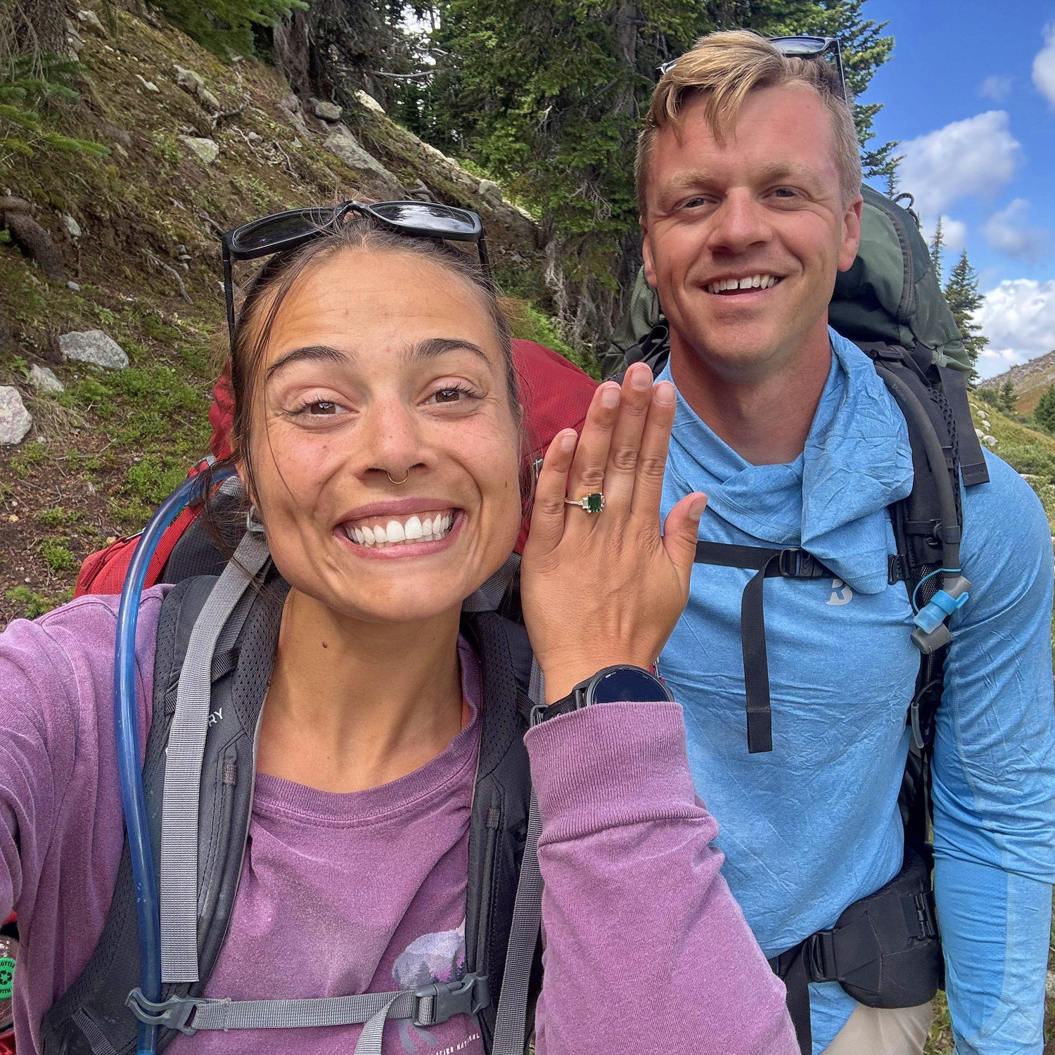 Our first picture as fiancés while backpacking through the Big Horn Mountains.