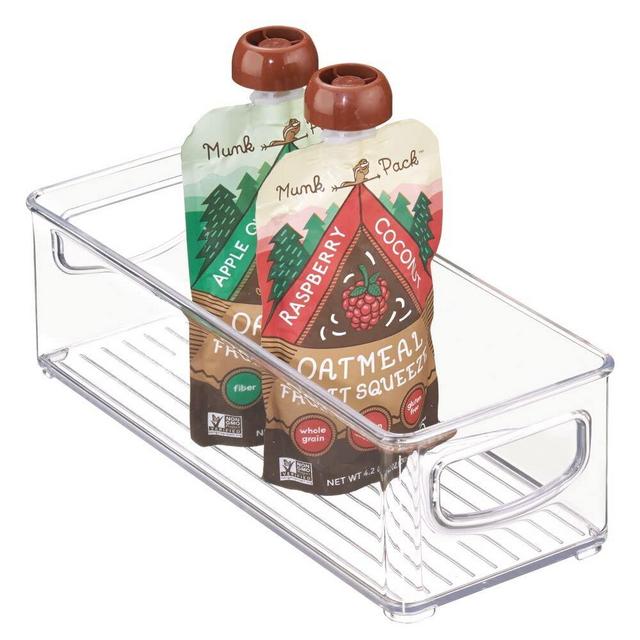 mDesign Plastic Stackable Food Storage Organization Container Bin w/Handles, for Kitchen, Pantry, Cabinet, Fridge/Freezer, Countertop - Organizer for Refrigerator Snacks - Ligne Collection - Clear