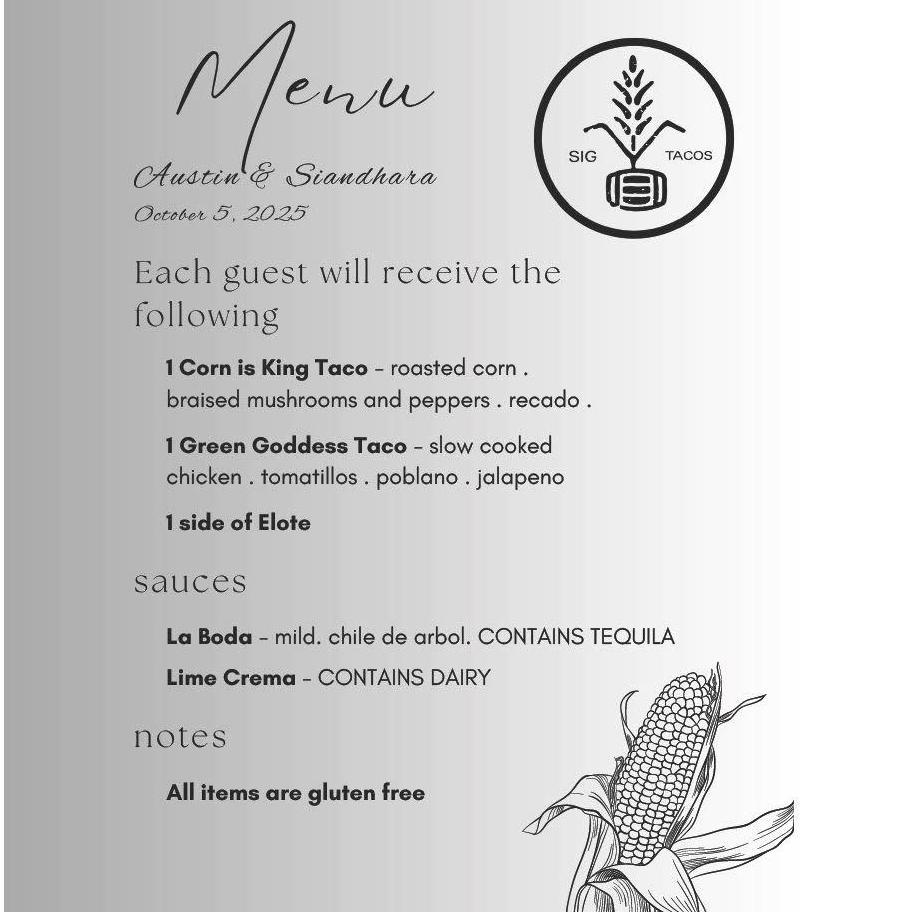 Dinner menu