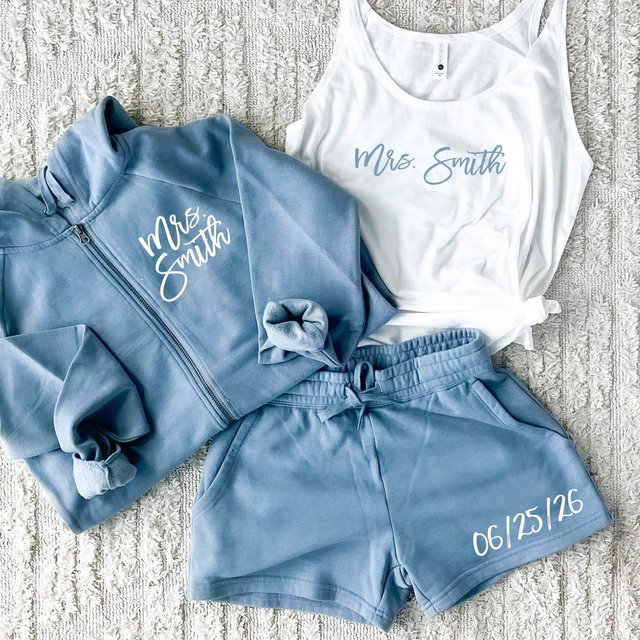 Mrs. Pajama Set, Mrs Tank, Custom Bride Pjs, Bride Pajamas, Mrs. Set, Bridal Shower Gift, Custom Engagement Gift, Wedding Day Pajamas