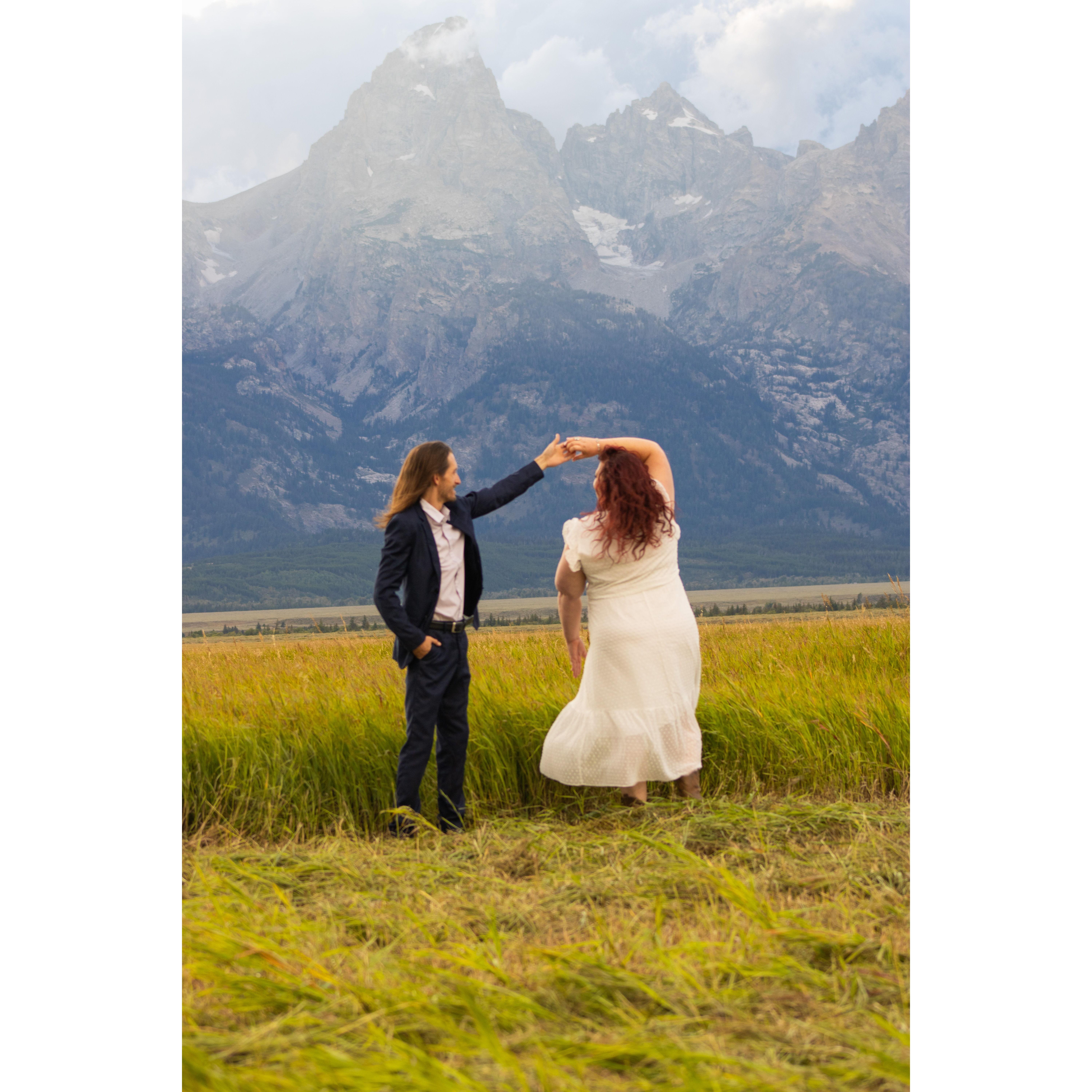 The Grand Teton mountains behind us, and a lifetime of love in front of us