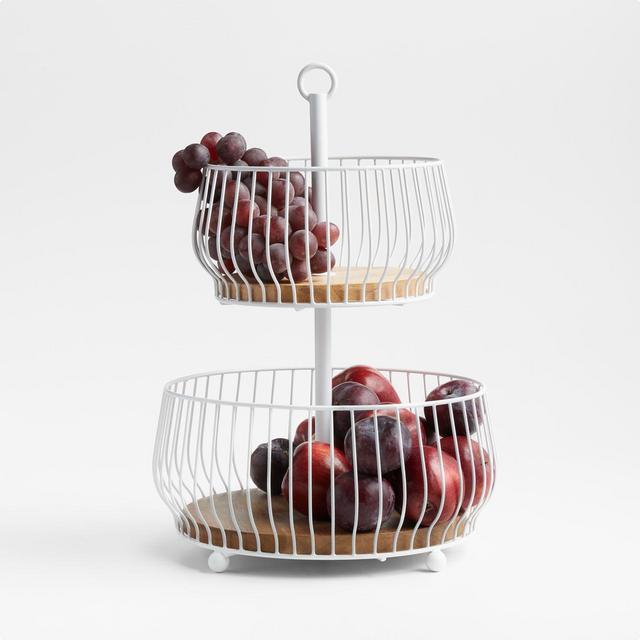Cora White and Wood 2-Tier Fruit Basket