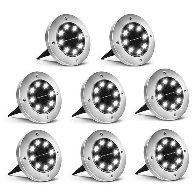 Solar Ground Lights - 8 LED Garden Lights Outdoor Waterproof Patio Lights for Lawn,Pathway,Yard,Driveway,Step and Walkway - 8 Pack White