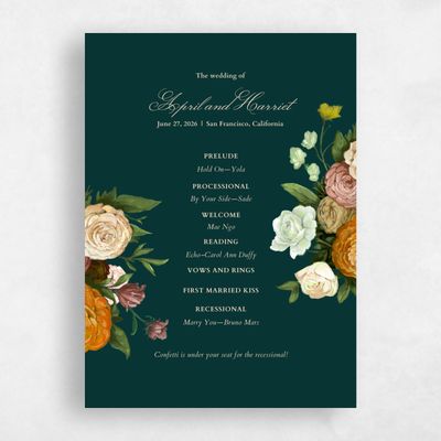 Dark Emerald, Green Wedding Program - Eleganza