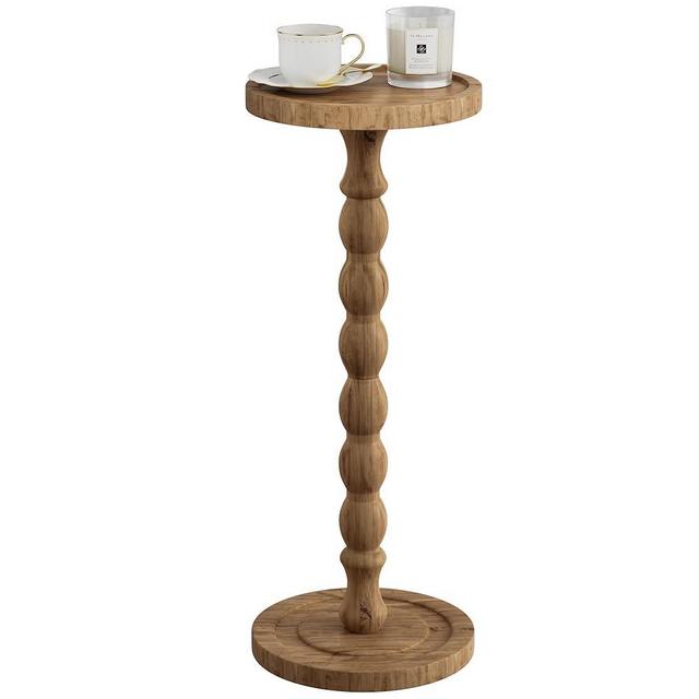 iFaveorr Solid Wood Drink Table, Rubber Wood‌ Small Round Side Table for Small Spaces, Martini Tables, Pedestal End Tables for Living Room, Bedroom, Corners, and Office (Brown, 9.4 inch)