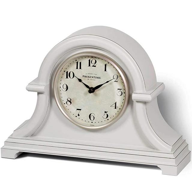 PresenTime & Co Vintage Farmhouse Table Clock Series Napoleon Mantel Clock,13 x 10 inch, Domed Lens, Quartz Movement, Gray Cream Color